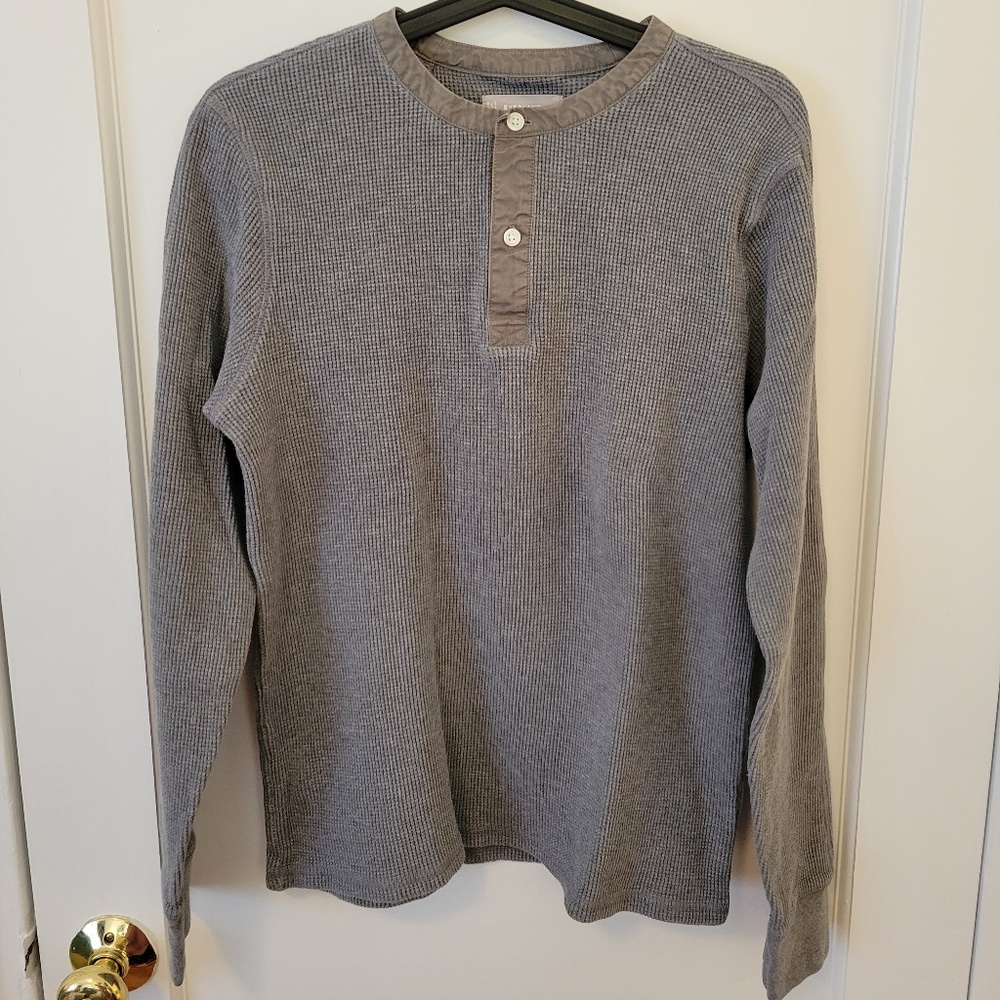 Everlane The Waffle Long-Sleeve Henley Tee Gray 100% Cotton